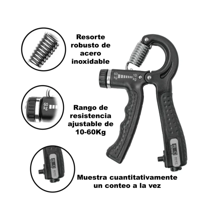 HAND GRIPS EJERCITADOR DE MANOS CON CONTADOR AJUSTABLE 60KG 1PZA - Imagen 3