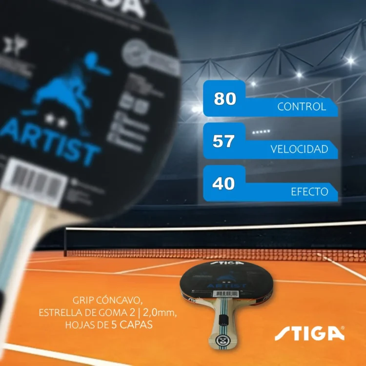 PALETA RAQUETA PARA MESA DE PING PONG 2 ESTRELLAS ARTIST STIGA  - Imagen 6