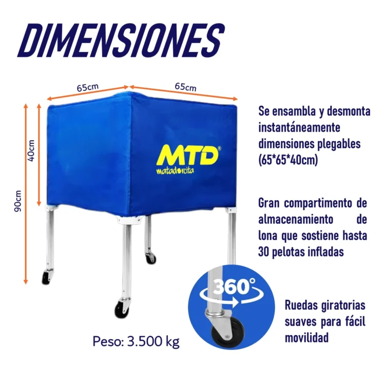 CARRITO RODANTE DE ALMACENAMIENTO PARA PELOTAS DEPORTIVAS MTD - Imagen 2
