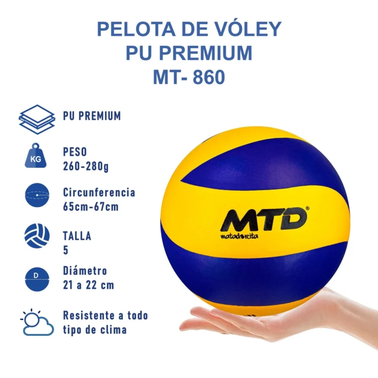PELOTA PARA VÓLEY TALLA #5 PU PREMIUM MT-860 MTD - Imagen 2